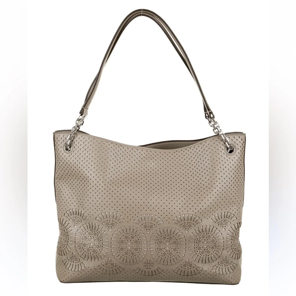 Tory Burch Taupe Perforated Tote and Wallet Set